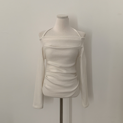 벨라 홀터넥 여리핏 셔링 긴팔티셔츠블라우스