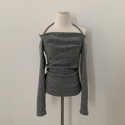 벨라 홀터넥 여리핏 셔링 긴팔티셔츠블라우스