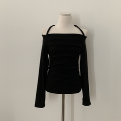 벨라 홀터넥 여리핏 셔링 긴팔티셔츠블라우스