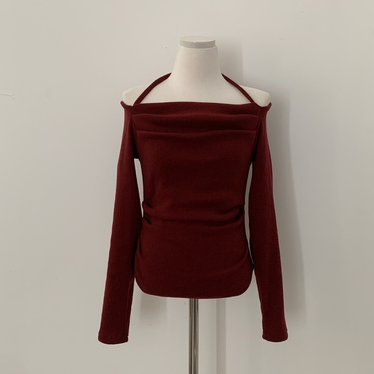 벨라 홀터넥 여리핏 셔링 긴팔티셔츠블라우스