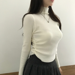 シャーリングタートルリブニット(7color) CREAM