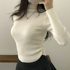 シャーリングタートルリブニット(7color) CREAM