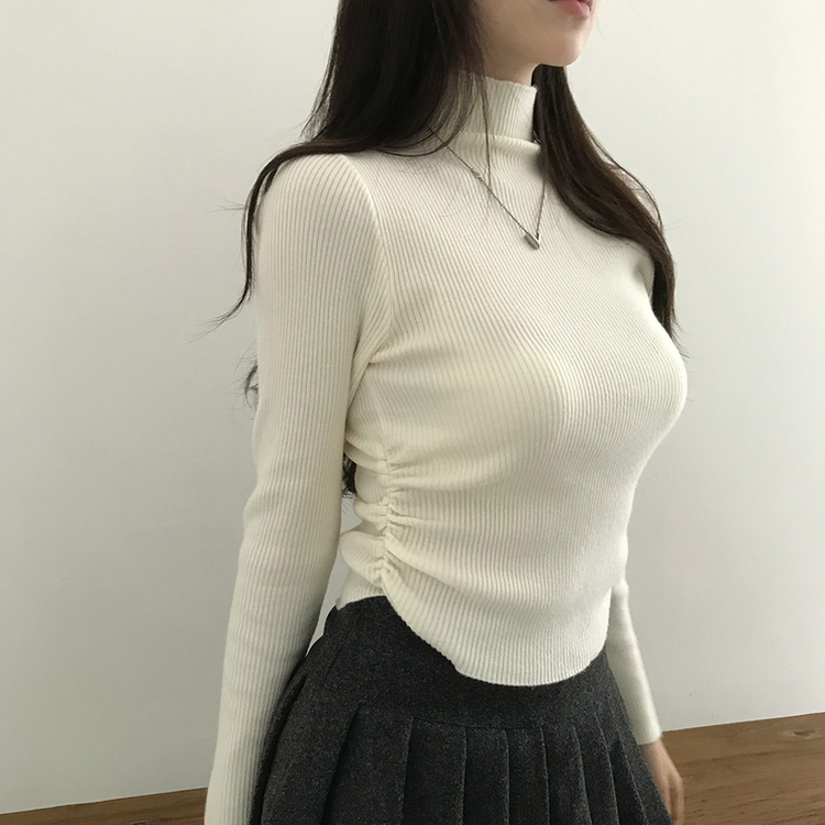 シャーリングタートルリブニット(7color) CREAM