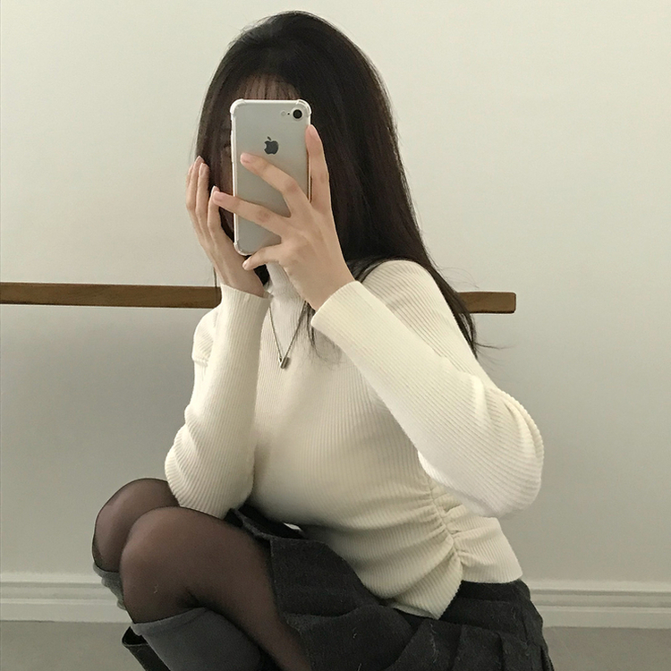 シャーリングタートルリブニット(7color) CREAM