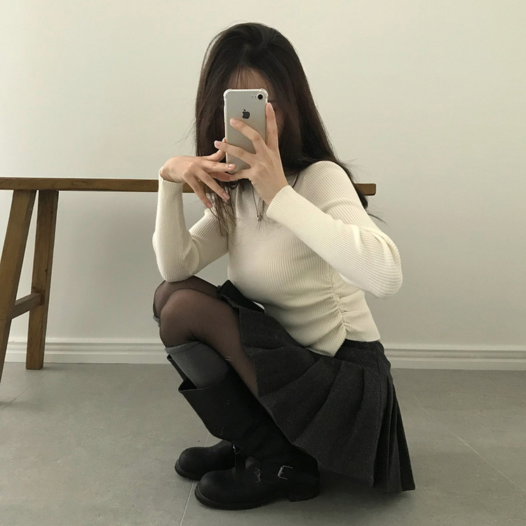 シャーリングタートルリブニット(7color) CREAM