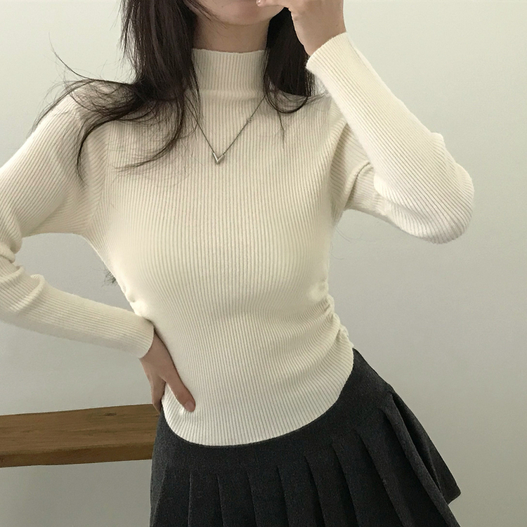 シャーリングタートルリブニット(7color) CREAM