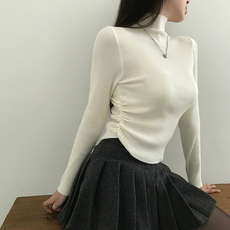 シャーリングタートルリブニット(7color) CREAM