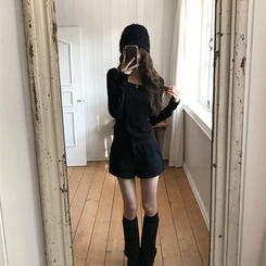 ベーシックスクエア長袖Tシャツ(5color) BLACK