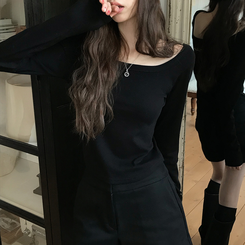 ベーシックスクエア長袖Tシャツ(5color) BLACK