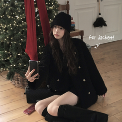 ノーカラーファーボアジャケット BLACK