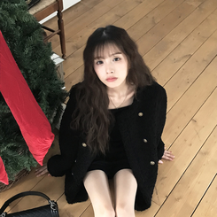 ノーカラーファーボアジャケット BLACK