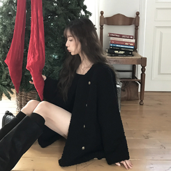 ノーカラーファーボアジャケット BLACK