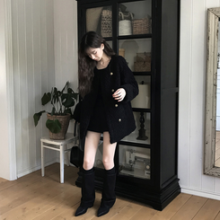 ノーカラーファーボアジャケット BLACK