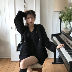 ノーカラーファーボアジャケット BLACK