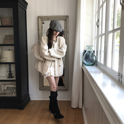 ノーカラーファーボアジャケット IVORY