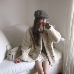 ノーカラーファーボアジャケット IVORY