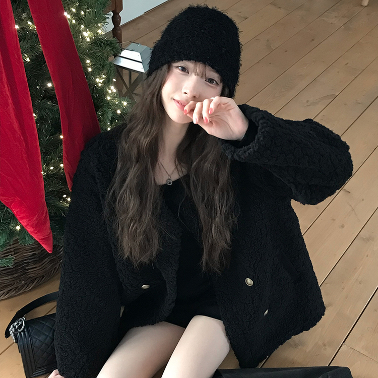 ノーカラーファーボアジャケット BLACK