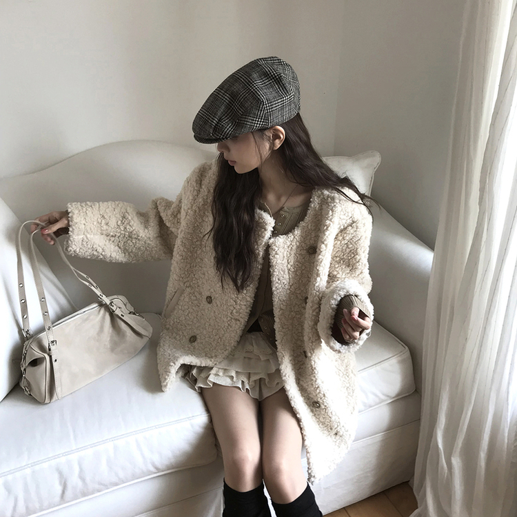 ノーカラーファーボアジャケット IVORY