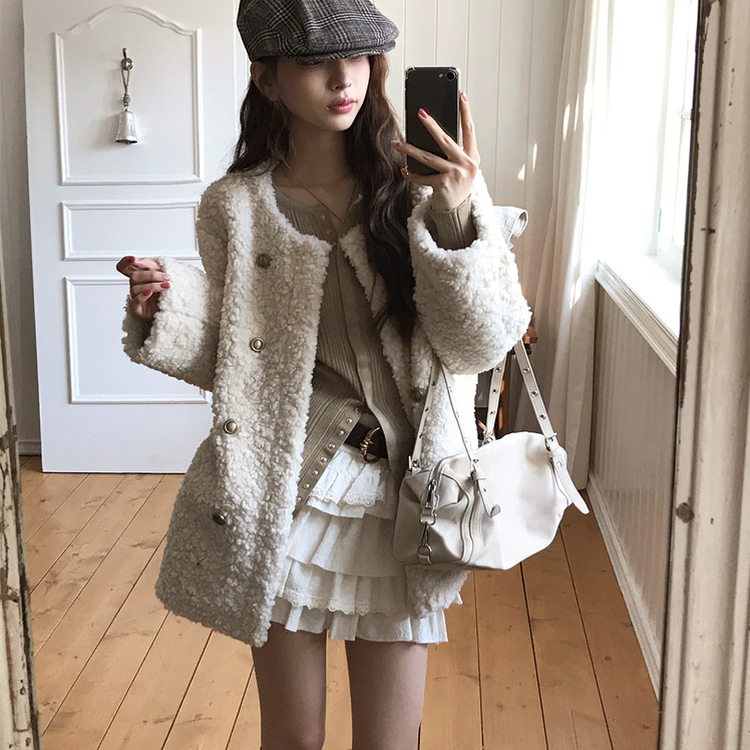 ノーカラーファーボアジャケット IVORY