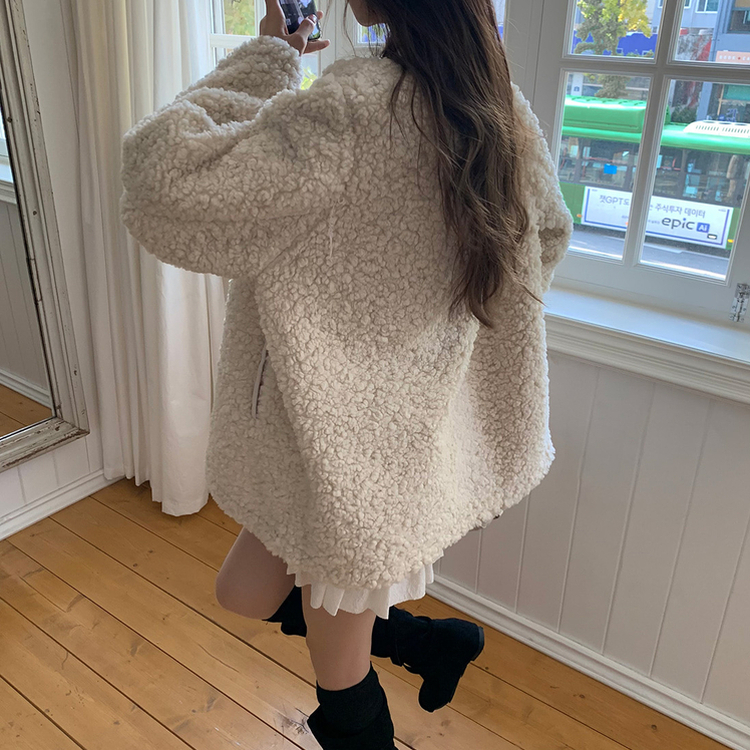 ノーカラーファーボアジャケット IVORY