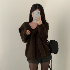 ふんわりムードショルダーニット BROWN