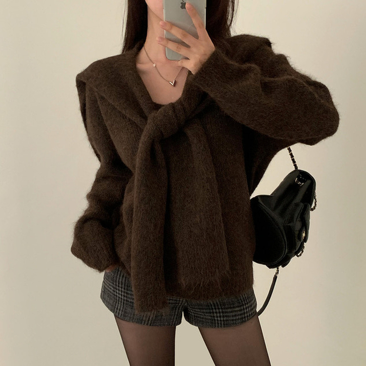 ふんわりムードショルダーニット BROWN