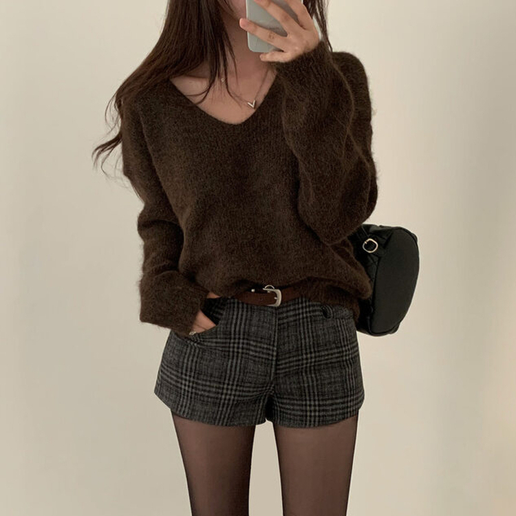 ふんわりムードショルダーニット BROWN