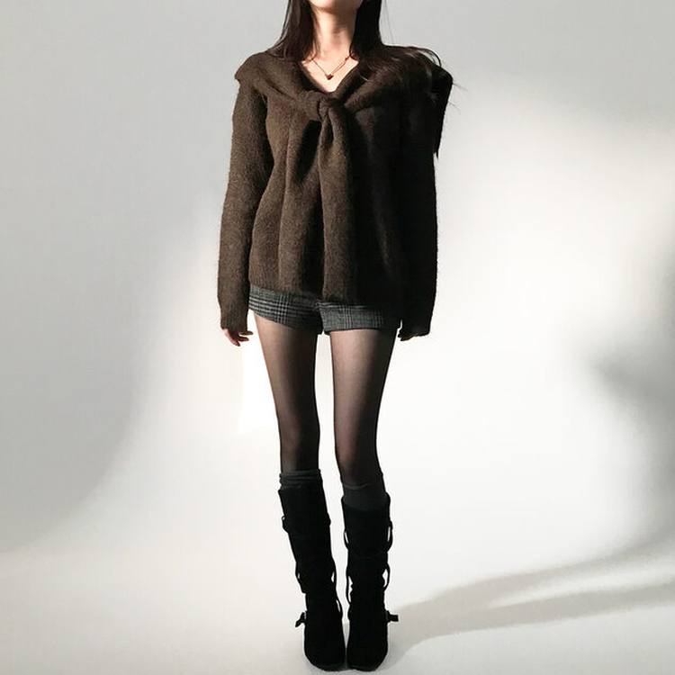 ふんわりムードショルダーニット BROWN