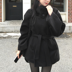 【ベルト付き】【ベルト付き】ウールオーバーフィットコート BLACK