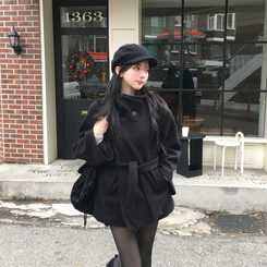 【ベルト付き】【ベルト付き】ウールオーバーフィットコート BLACK