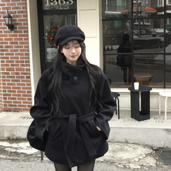 【ベルト付き】【ベルト付き】ウールオーバーフィットコート BLACK