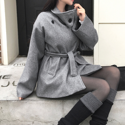 【ベルト付き】【ベルト付き】ウールオーバーフィットコート GREY