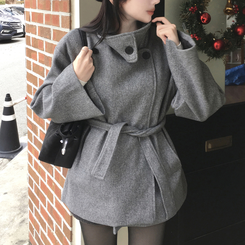 【ベルト付き】【ベルト付き】ウールオーバーフィットコート GREY