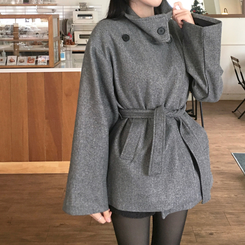 【ベルト付き】【ベルト付き】ウールオーバーフィットコート GREY