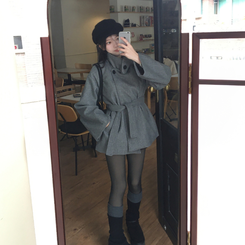 【ベルト付き】【ベルト付き】ウールオーバーフィットコート GREY