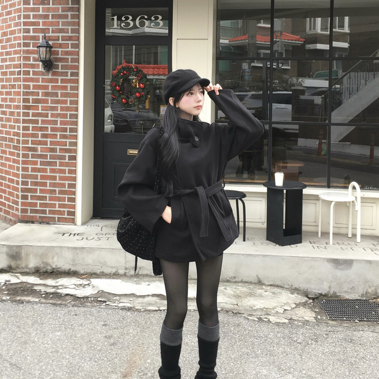 【ベルト付き】【ベルト付き】ウールオーバーフィットコート BLACK