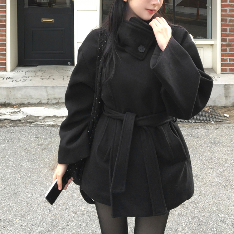 【ベルト付き】【ベルト付き】ウールオーバーフィットコート BLACK