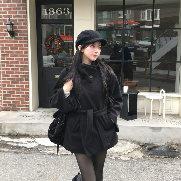 【ベルト付き】【ベルト付き】ウールオーバーフィットコート BLACK