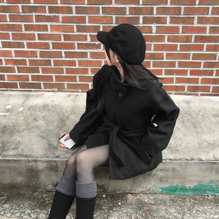 【ベルト付き】【ベルト付き】ウールオーバーフィットコート BLACK