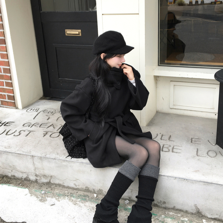 【ベルト付き】【ベルト付き】ウールオーバーフィットコート BLACK