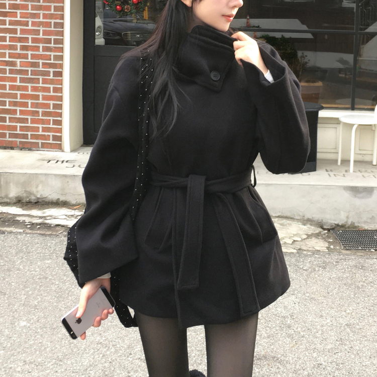 【ベルト付き】【ベルト付き】ウールオーバーフィットコート BLACK