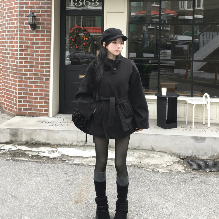 【ベルト付き】【ベルト付き】ウールオーバーフィットコート BLACK