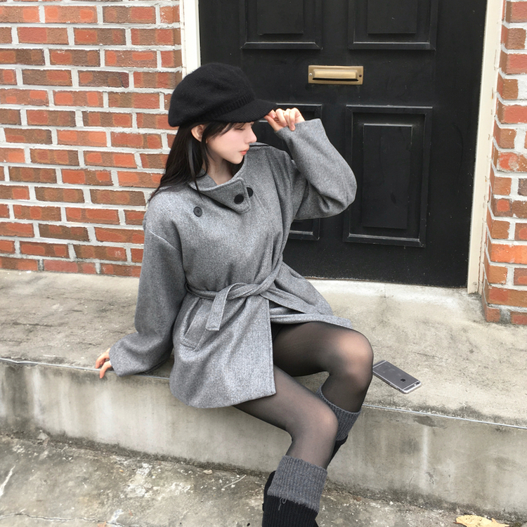 【ベルト付き】【ベルト付き】ウールオーバーフィットコート GREY