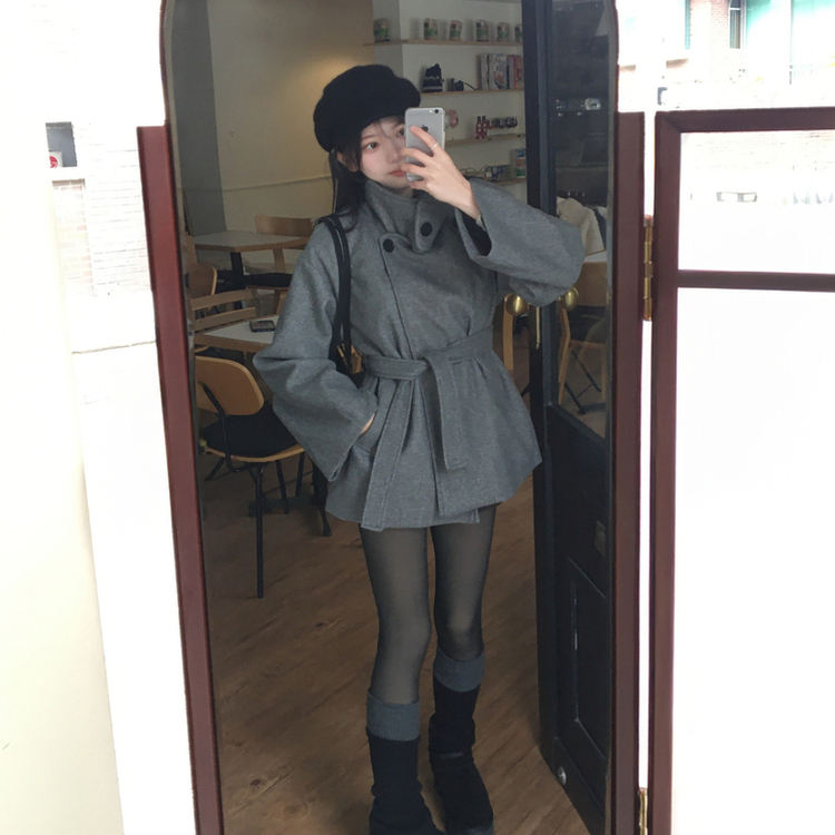 【ベルト付き】【ベルト付き】ウールオーバーフィットコート GREY