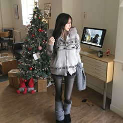 ノルディックファーフードニットジップアップ GREY