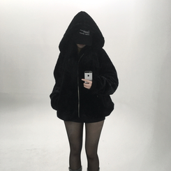 ミンクファーフードジャンパー (5color) BLACK