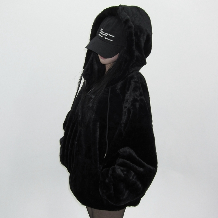 ミンクファーフードジャンパー (5color) BLACK