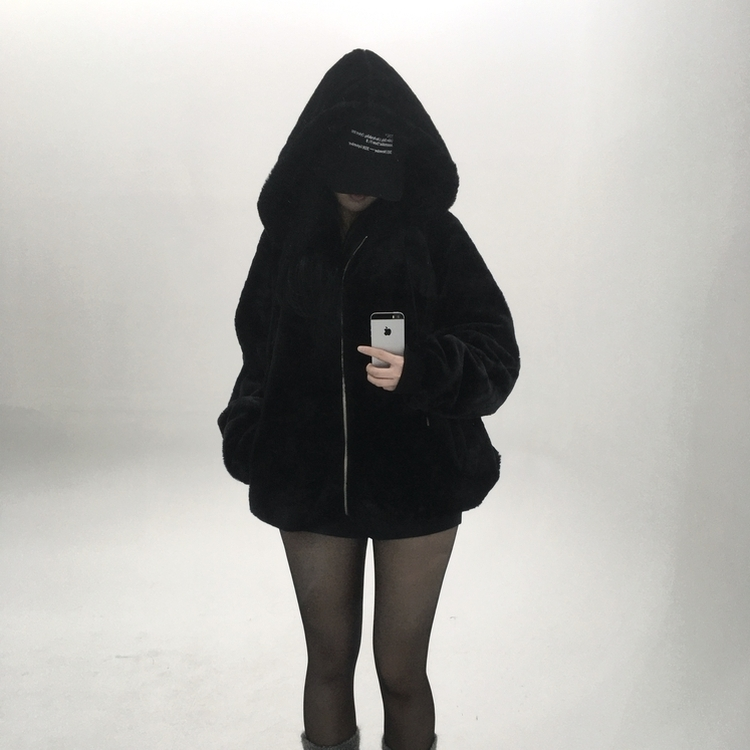 ミンクファーフードジャンパー (5color) BLACK