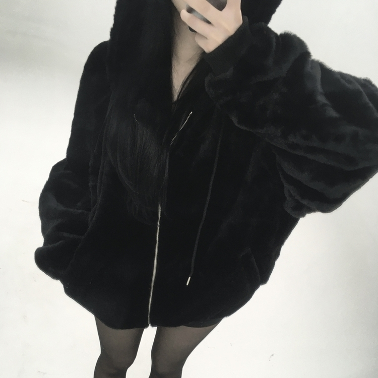 ミンクファーフードジャンパー (5color) BLACK