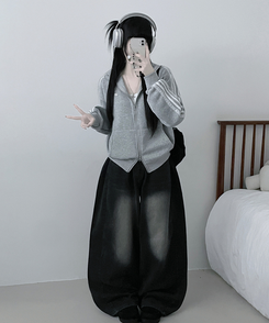 【起毛】レースラインペンダントハイネックジップアップ GREY